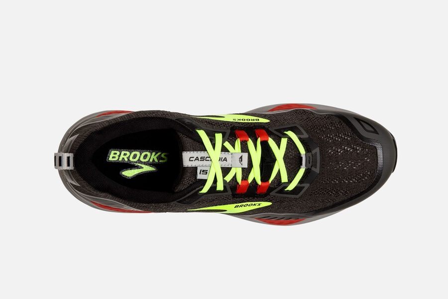 Brooks Israel Cascadia 15 Trail Running Shoes Mens - Black/Green - NIM-146759